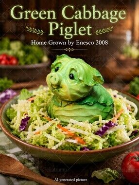 Green Cabbage Piglet Home Grown by Enesco 2008 Seagull Decor Figurine